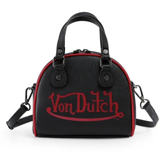 Von Dutch Crossbody Bowling Bag Flying Eye Black Red Two Tone Y2K New With Tags - Picture 2 of 8